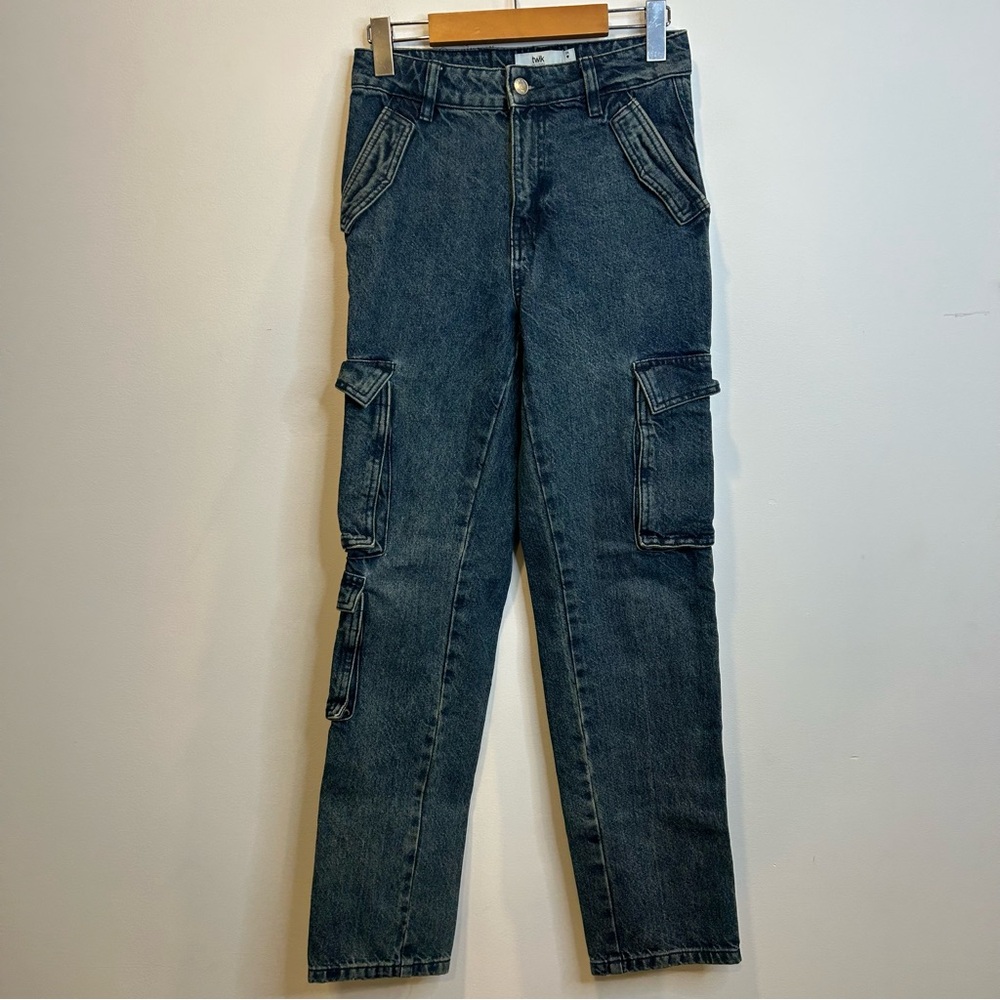 Twik High Rise Cargo Denim Straight Leg Jeans Dark Blue